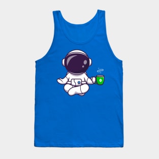 Astronaut Yoga With Coffee Cartoon Tank Top